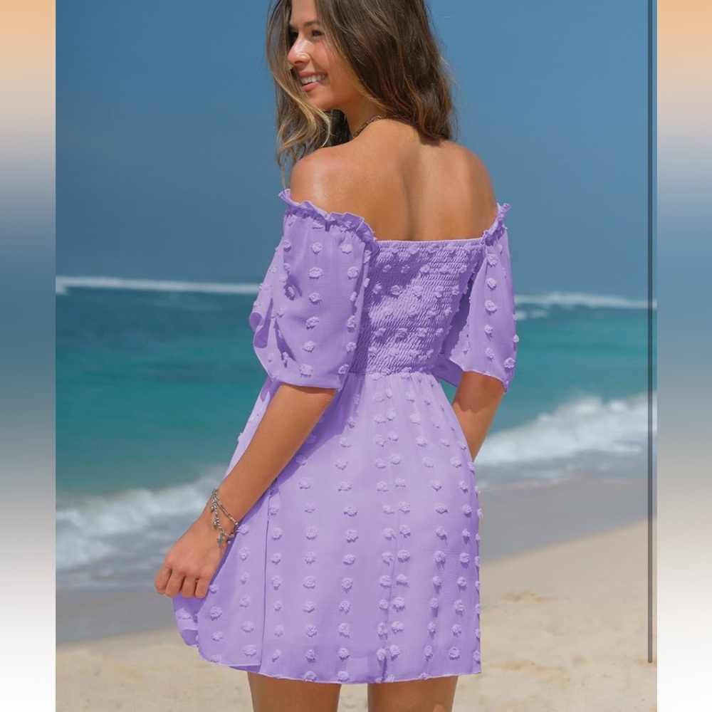 Elegant Lavender Smocked Mini Dress - Picture 4 of 4